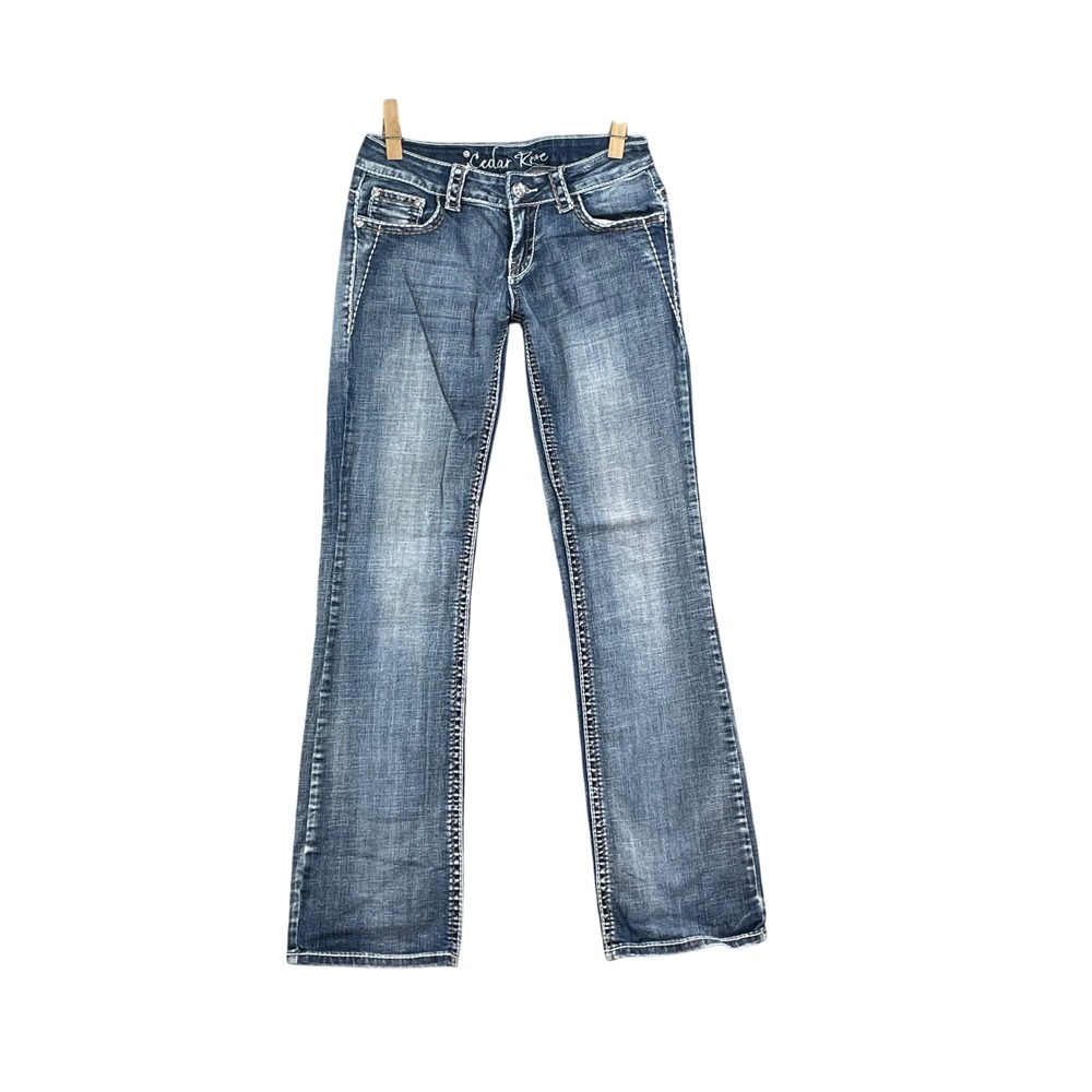 Cedar Rose Bootcut Jeans Womens 27X31 Blue Y2K Thick Stitch Low Rise Denim‎